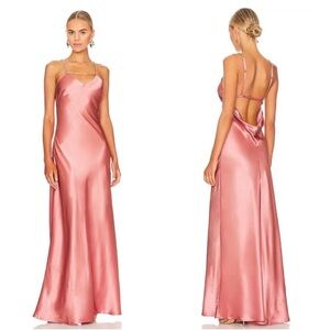 Cult Gaia Kirya Jaipur Pink Satin Gold Chain Halter Neck Maxi Gown Size M
